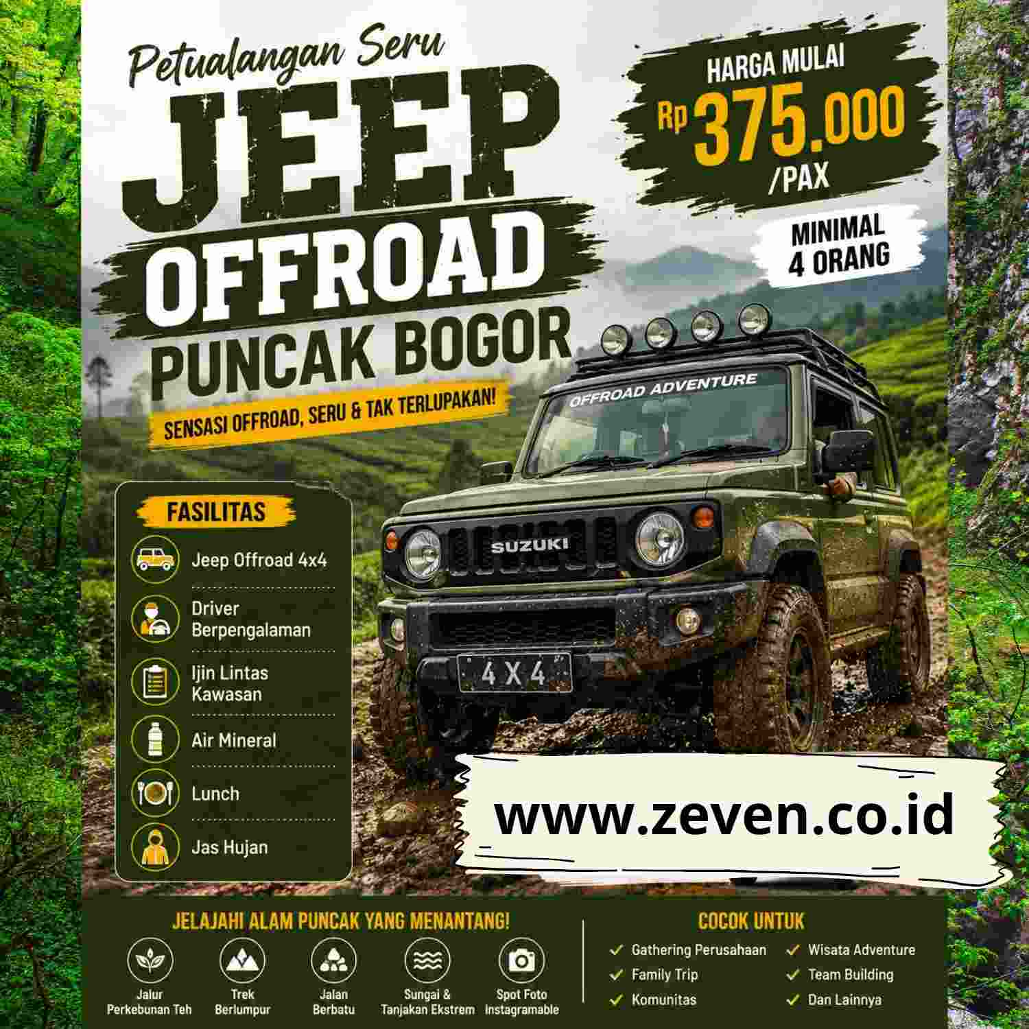 biaya sewa jeep offroad puncak bogor